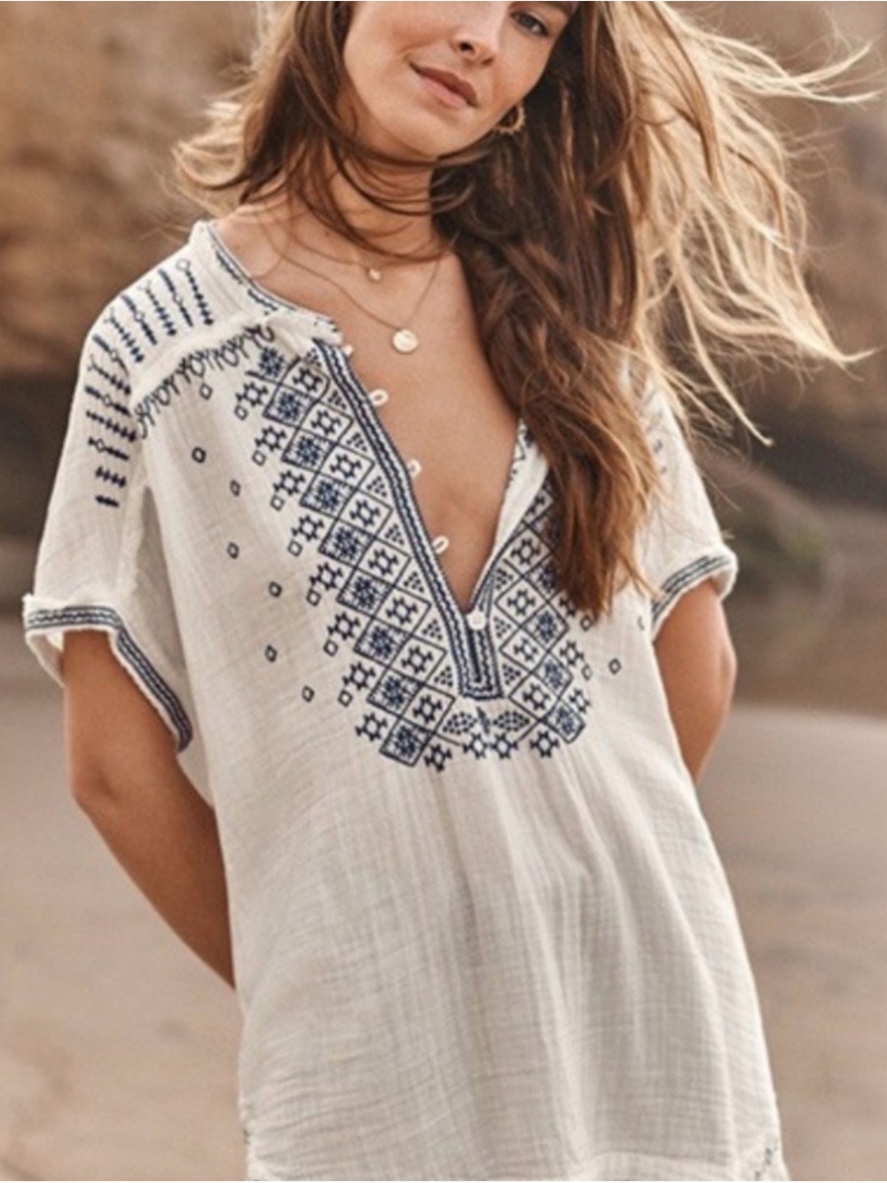 Pete & Greta Johnny Was Embroidered Gauze Tunic